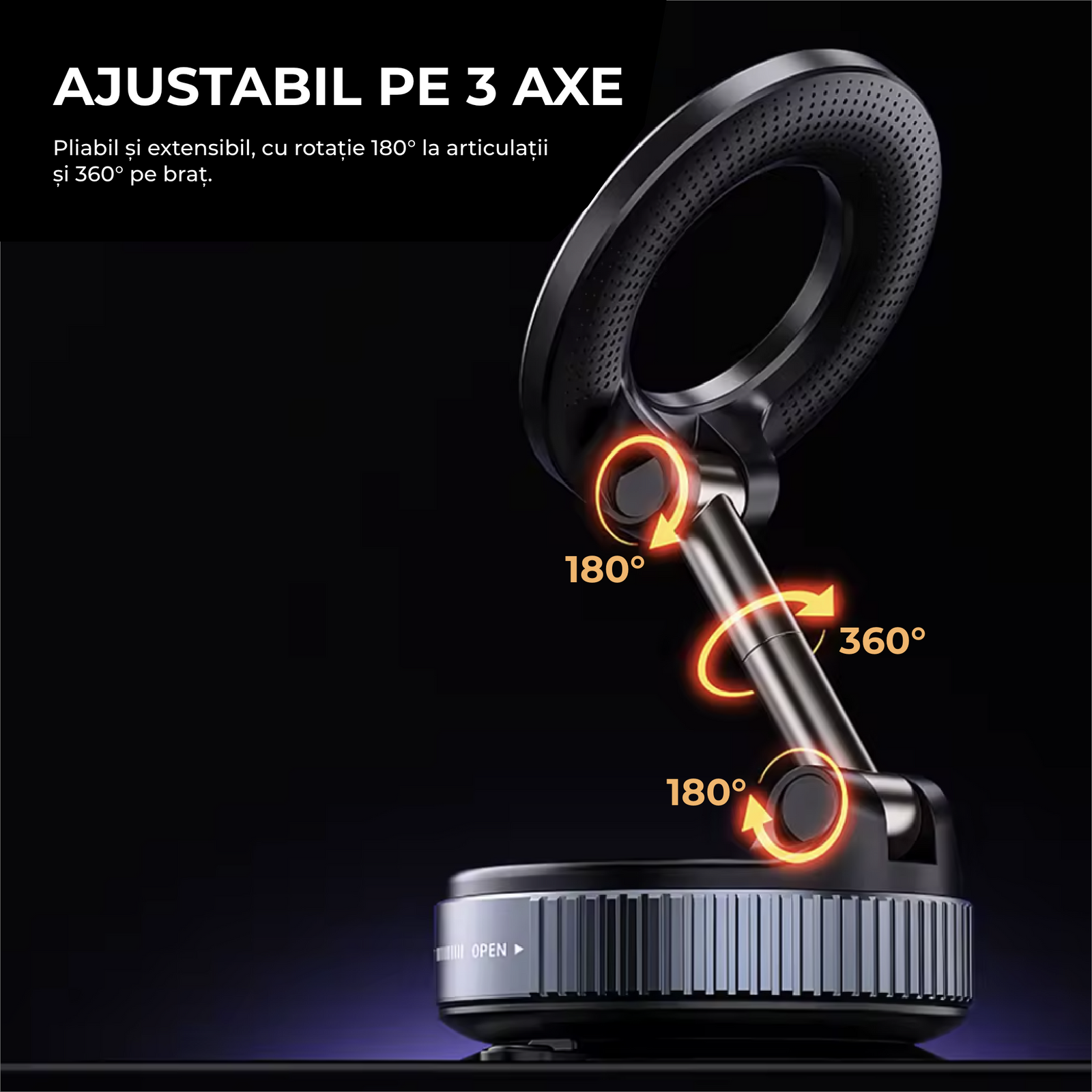 Suport Telefon cu Prindere Magnetică și Fixare prin Absorbție